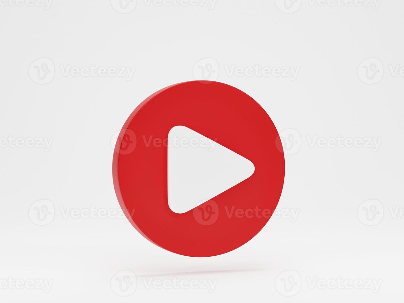 3d render 3d illustration. Red play button isolated on white background. Video media player photo