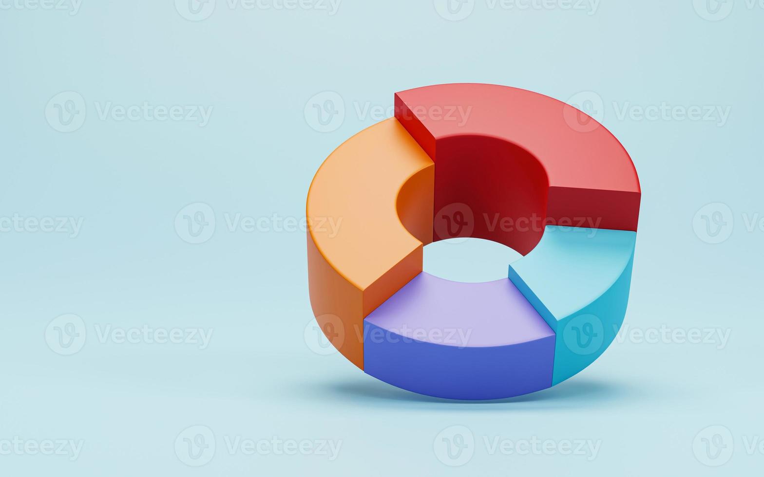 3D render, 3D illustration. Pie chart infographic icon. Simple circle diagram graph icon on blue pastel background. financial data presentation concept. photo