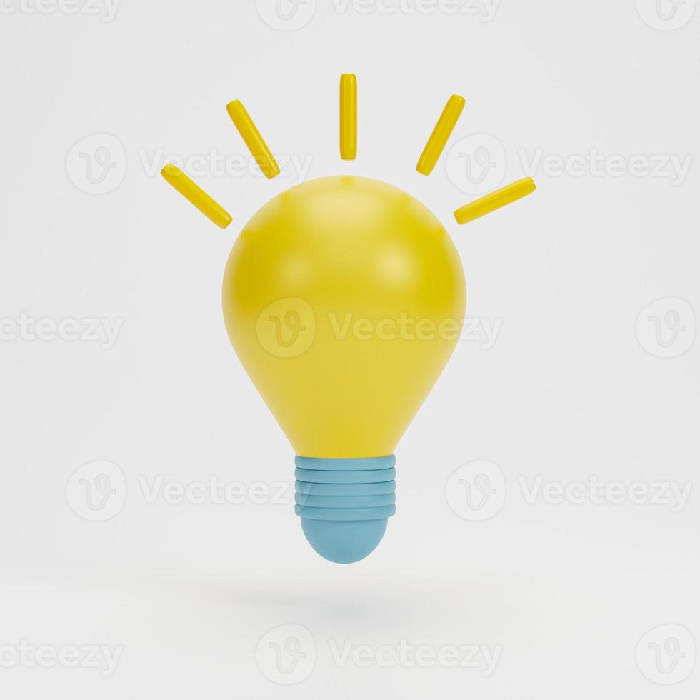 3d render 3d illustration. Simple cartoon style yellow light bulb icon on white background. concept of Idea, solution, business, strategy. photo