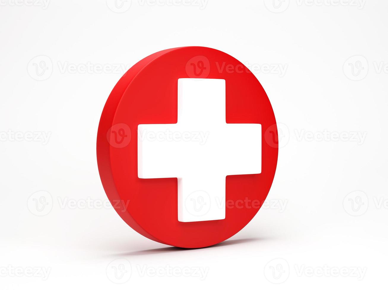 3D rendering, 3D illustration. Circle with plus care icon ambulance symbols isolated on white background. Simple medical icon photo