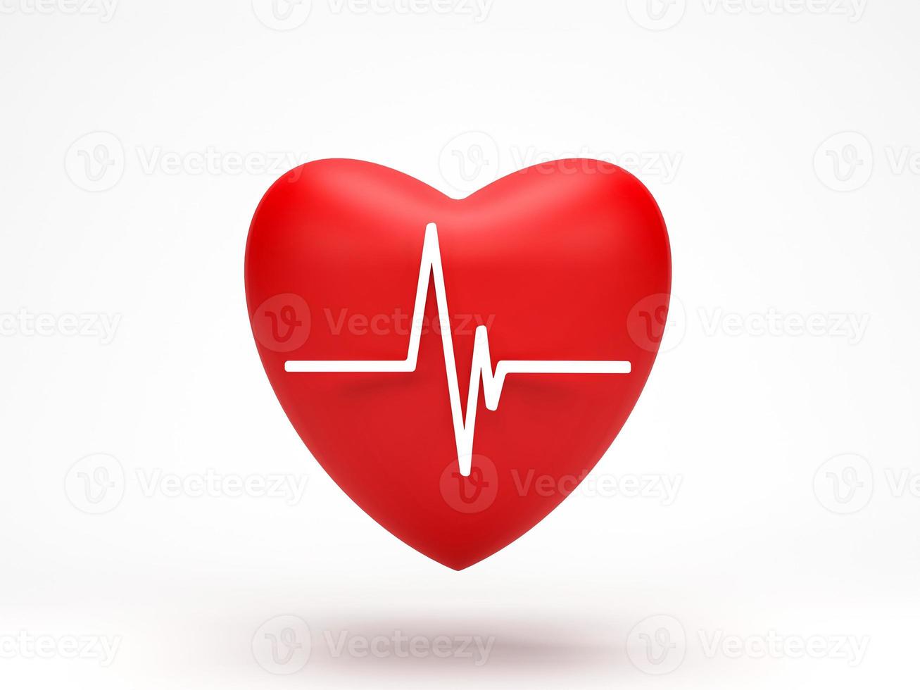 3D rendering, 3D illustration. Red heart with pulse line icon isolated on white background. Concept of Heartbeat pulse, cardiogram and medical healthcare. photo