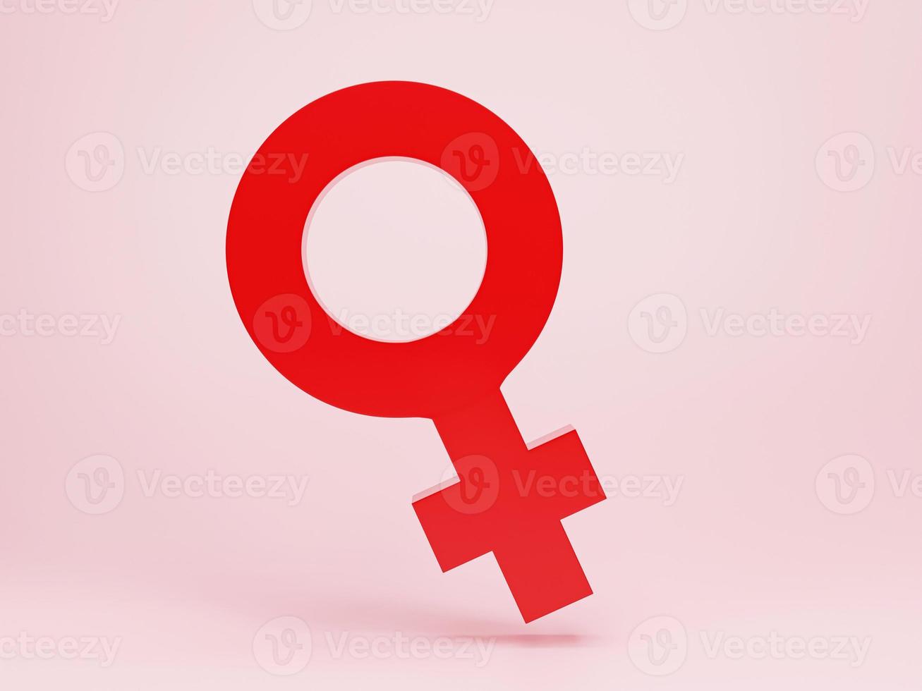 3d rendering, 3d illustration. Red female gender sign, woman sex symbol on pink pastel background. Modern minimal design element concept. photo