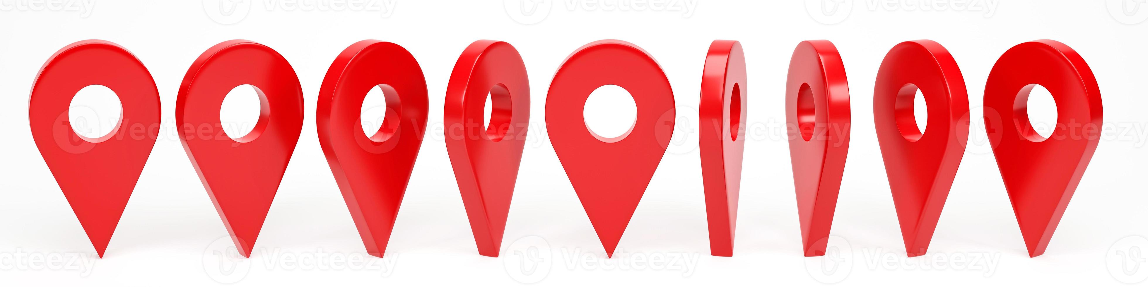 3D rendering, 3D illustration. Set of location points isolated on white background. Idea for maps and navigation apps. red map pointers symbols. photo