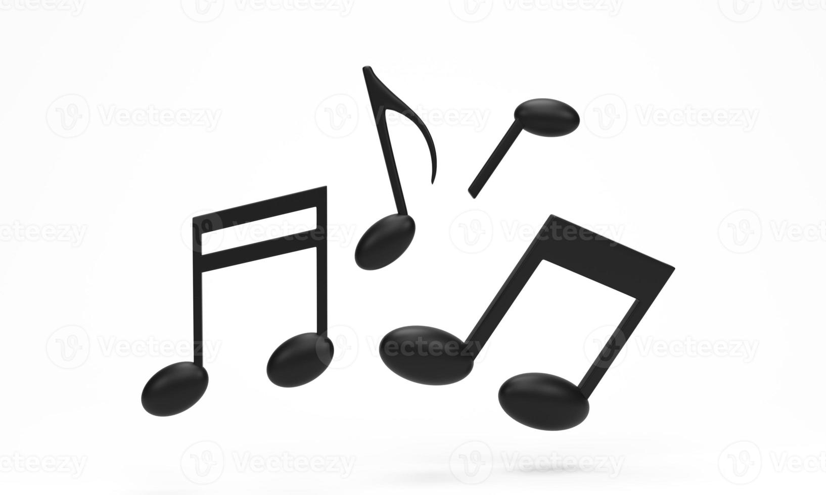 3D rendering, 3D illustration. Black music note icon isolated on white background. Design element for song, melody or tune flat. photo