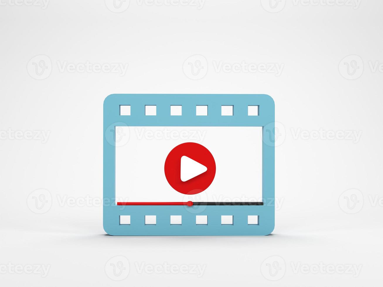 3D rendering, 3D illustration. Blue play video icon isolated on white background. Minimal film cinema play icon. Concept of video player, web page, play button or streaming photo