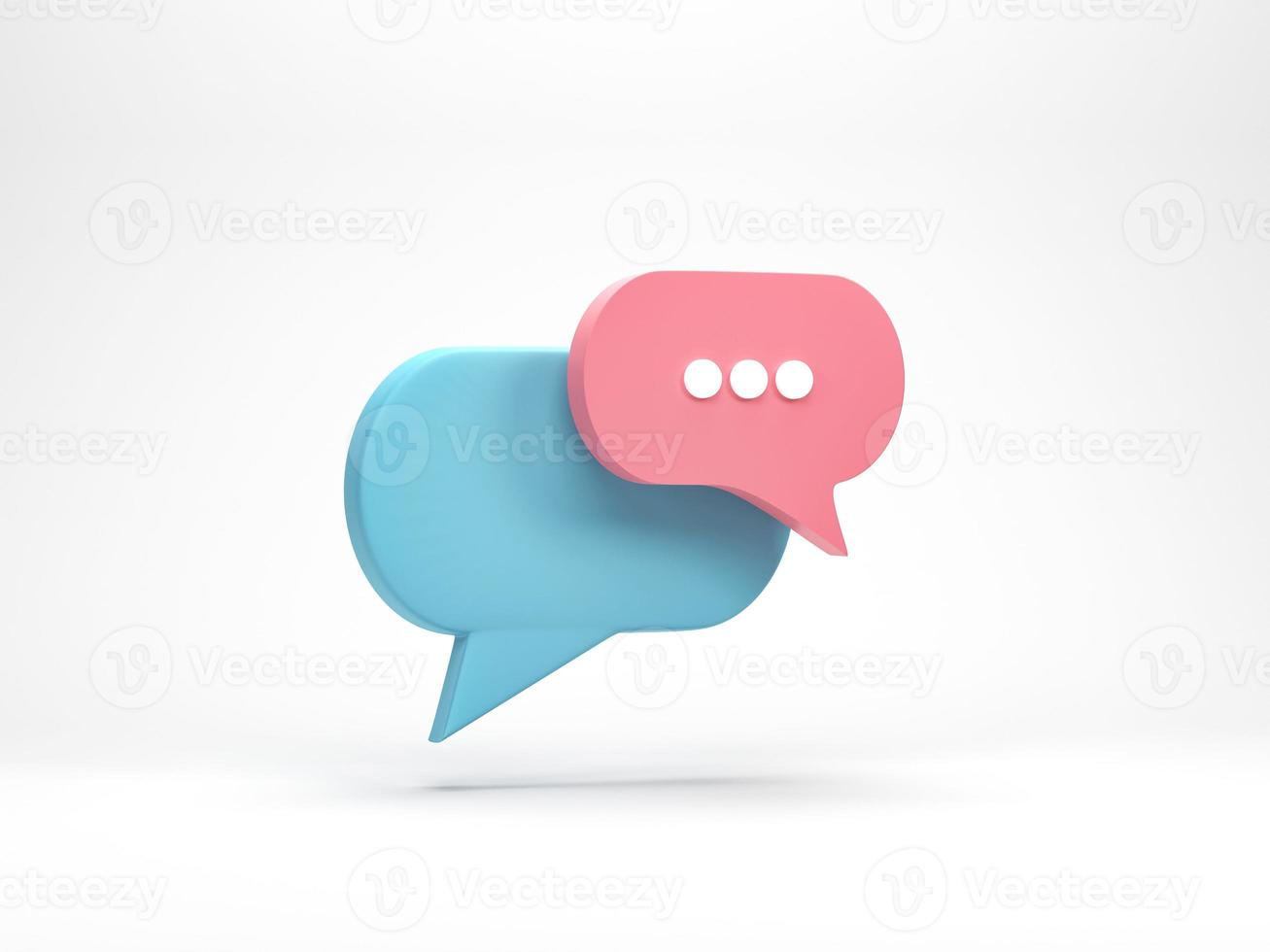 3D rendering, 3D illustration. Chat bubble icon isolated on white background. Minimal pink and blue chat typing. Design element for social media, messages or comment. photo