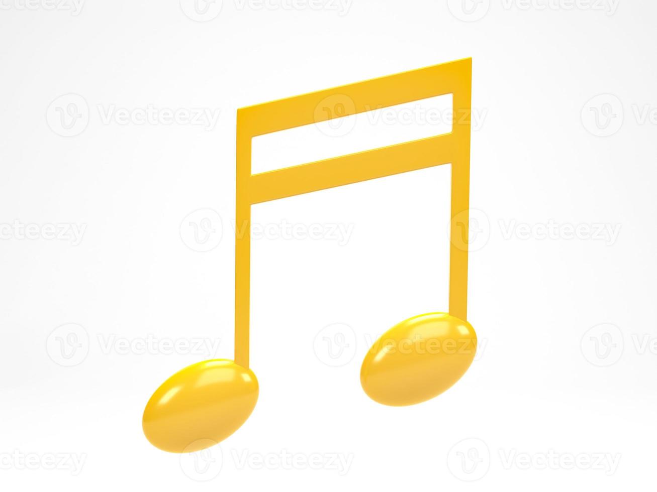 3D rendering, 3D illustration. Yellow music note icon isolated on white background. Design element for song, melody or tune flat. photo