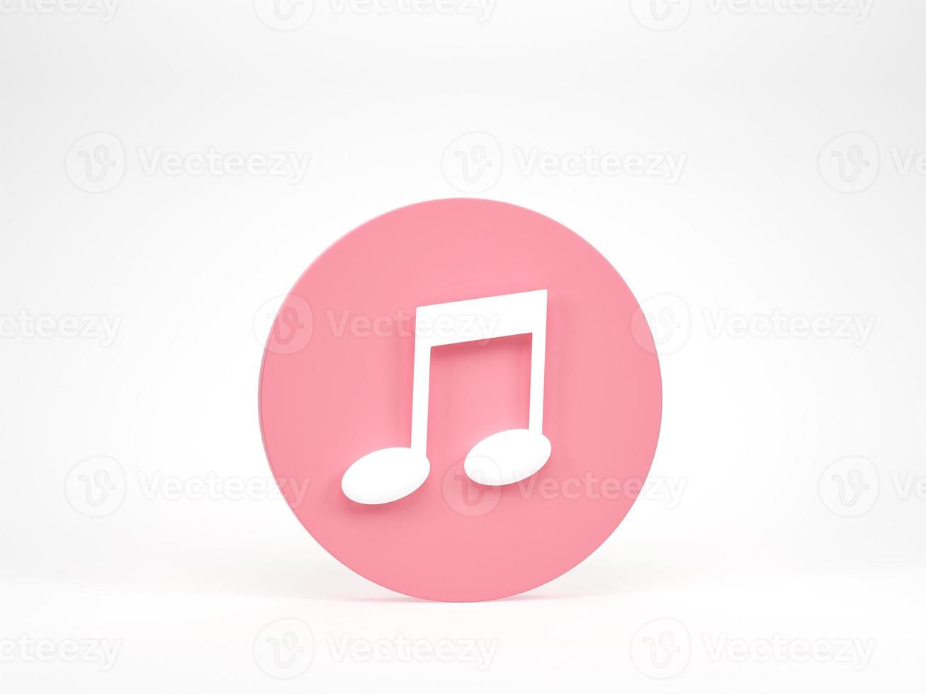 3D rendering, 3D illustration. Music note icon in pink circle isolated on white background. Design element for song, melody or tune. photo