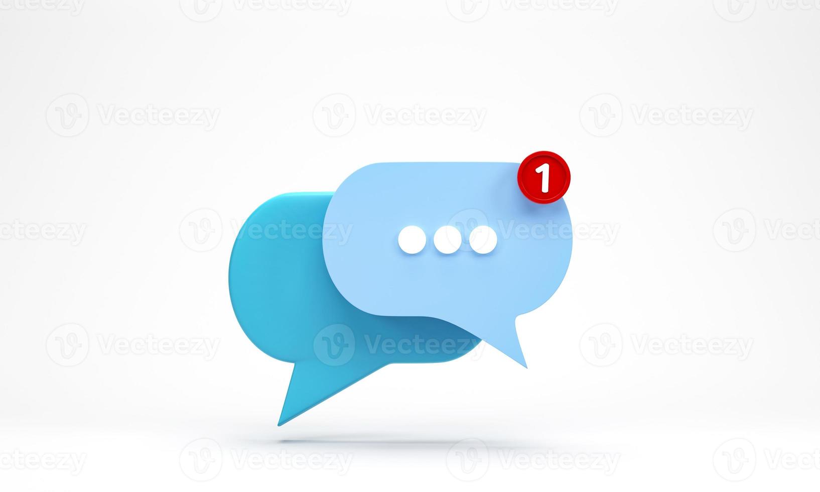 3D rendering, 3D illustration. Chat bubble icon isolated on white background. Minimal purple and blue chat typing. Design element for social media, messages or comment. photo