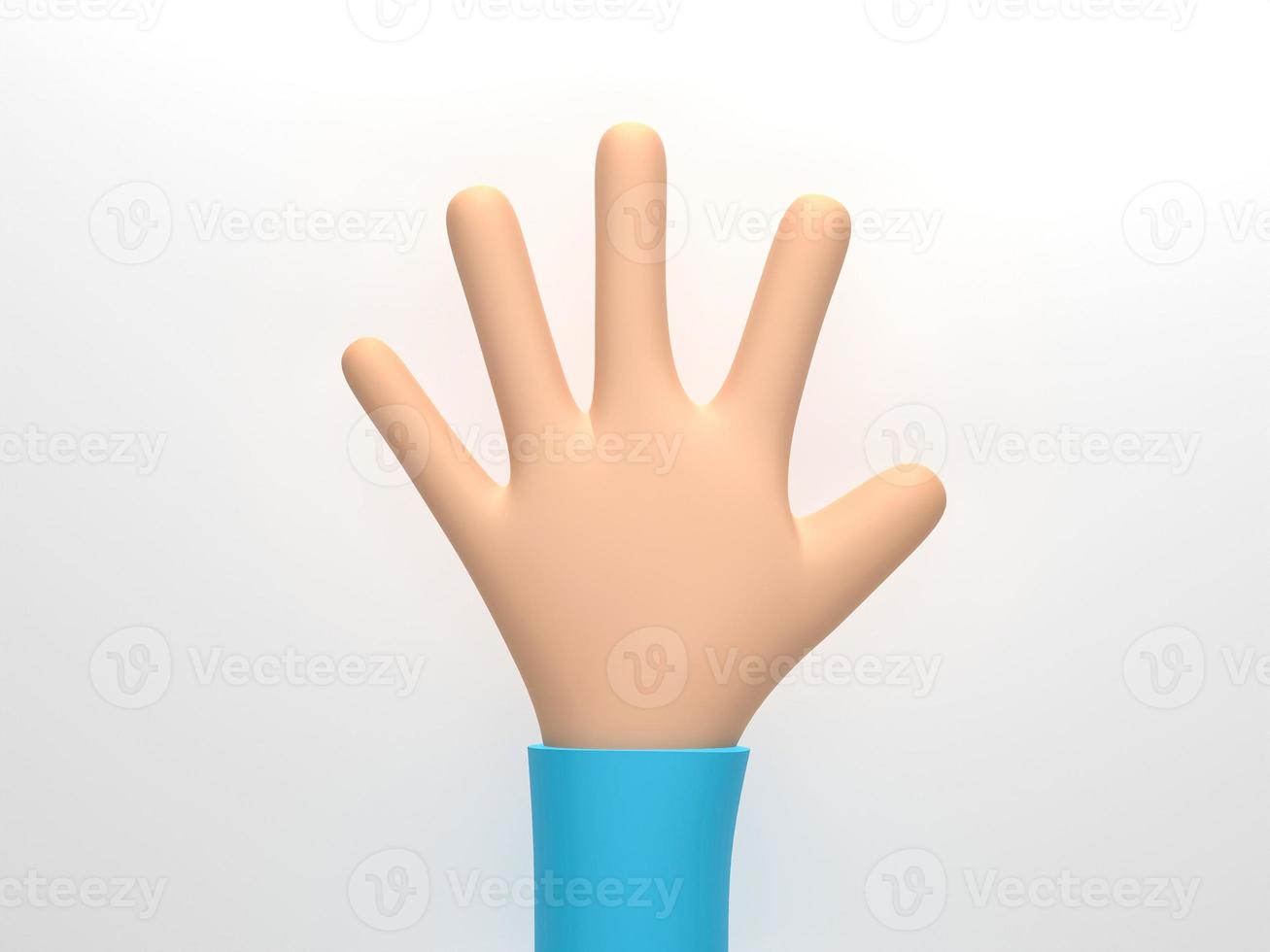 3D rendering, 3D illustration. Cartoon character hand isolated on white background. Simple open palm gesture photo