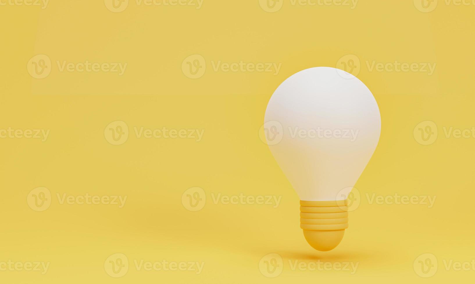 3d render 3d illustration. Simple cartoon style light bulb icon on yellow background. concept of Idea, solution, business, strategy. photo