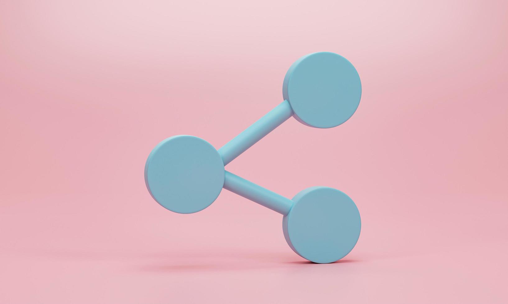 procesamiento 3d, ilustración 3d. icono de signo de compartir. símbolo mínimo geométrico para sitio web sobre fondo rosa. redes sociales, conexión, concepto de red. foto