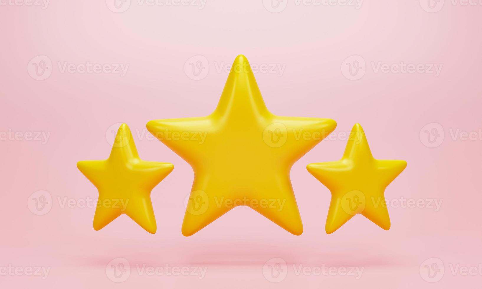 3d render 3d illustration. Three yellow star icon on pink background. Concept of Customer rating feedback. photo