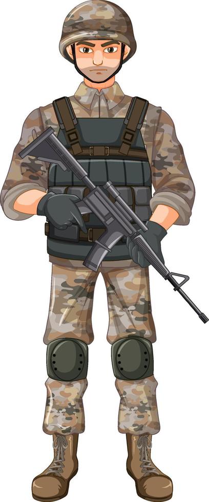 soldado en personaje de dibujos animados uniforme vector