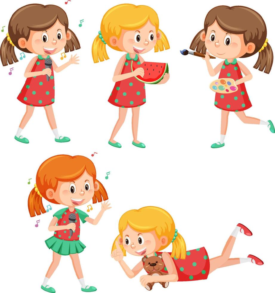 Set of happy girl cartoon character vector