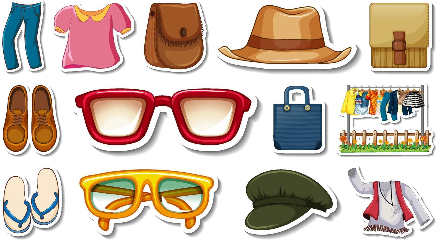 Sticker set of clothes and accessories vector