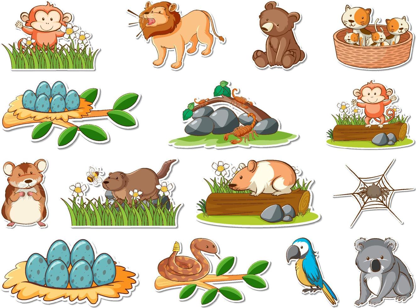 conjunto de pegatinas de animales salvajes de dibujos animados vector