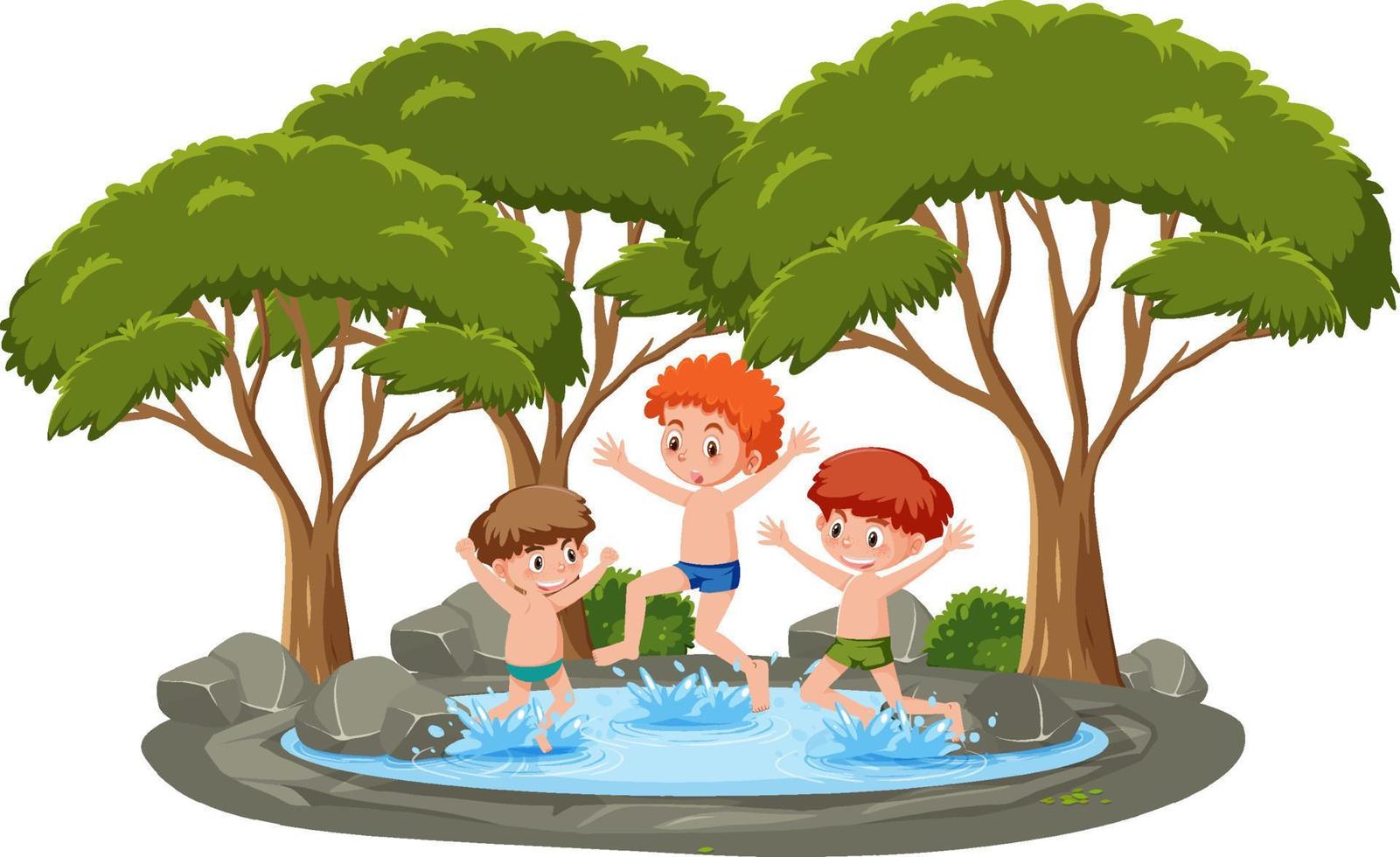 Isolated outdoor park with children swimming vector