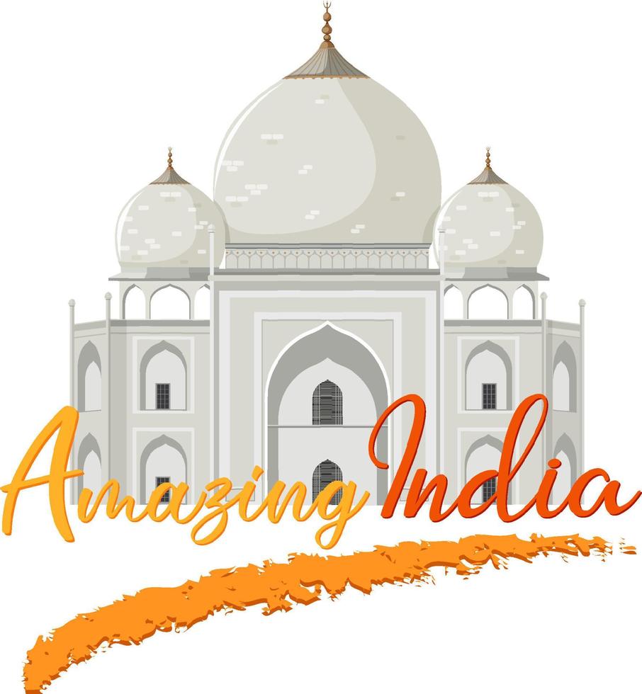 Amazing India lettering with Taj Mahal vector