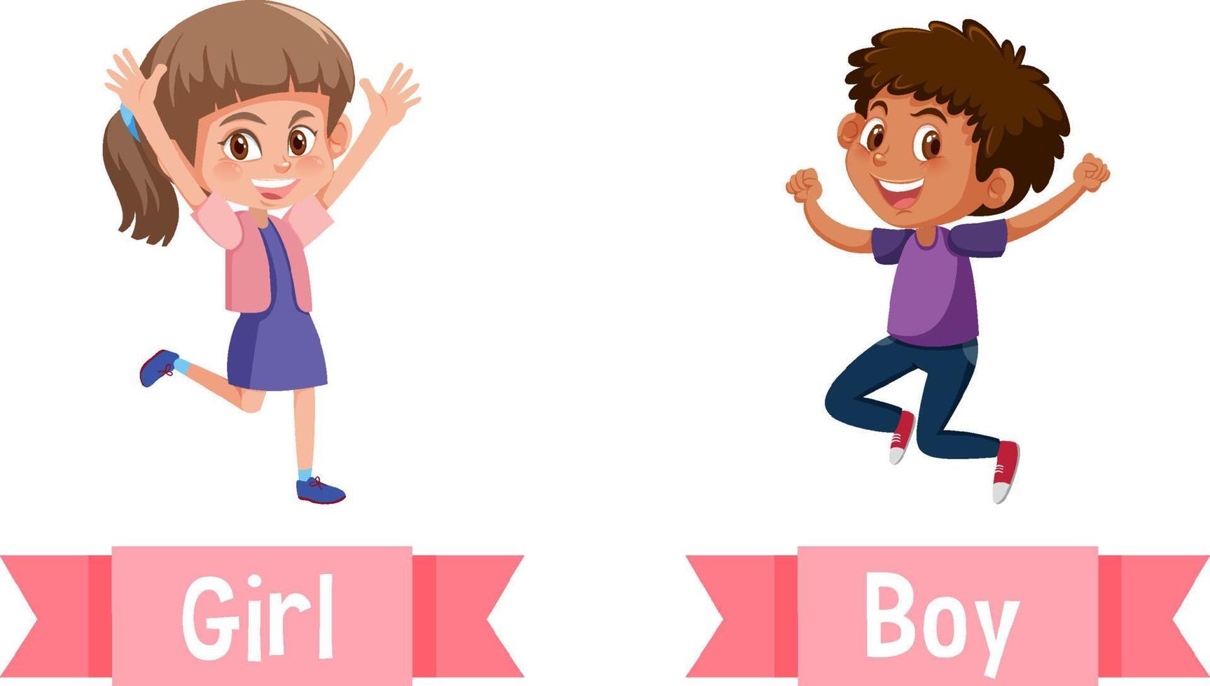 Opposite English Words girl and boy vector