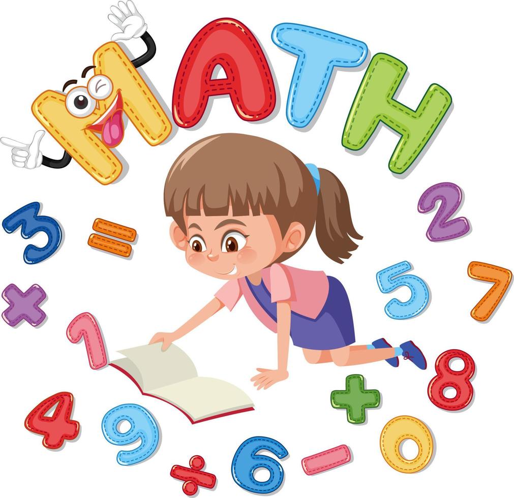 Font design for math with girl and numbers vector