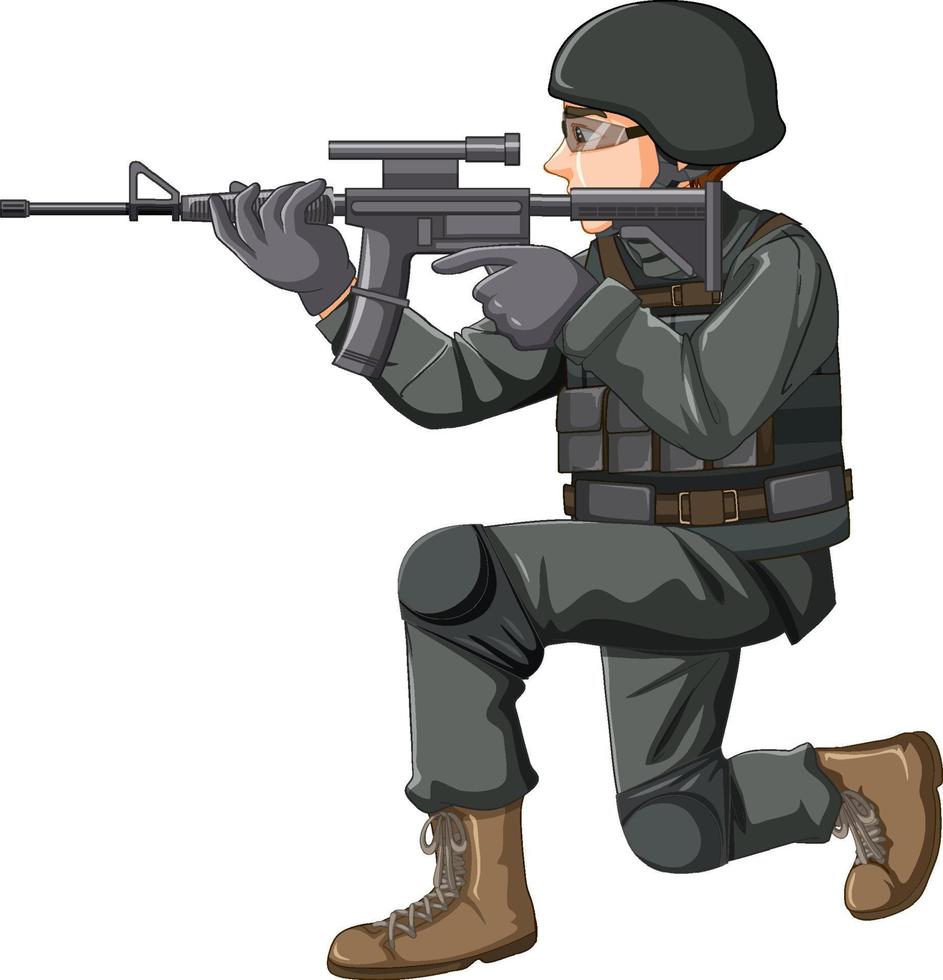 soldado en personaje de dibujos animados uniforme vector