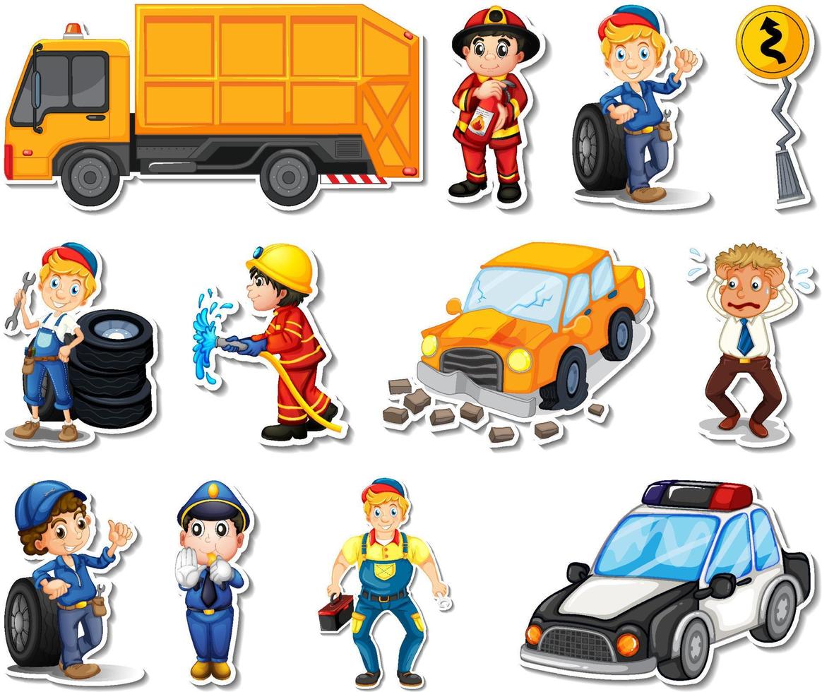 Sticker set of professions characters and objects vector