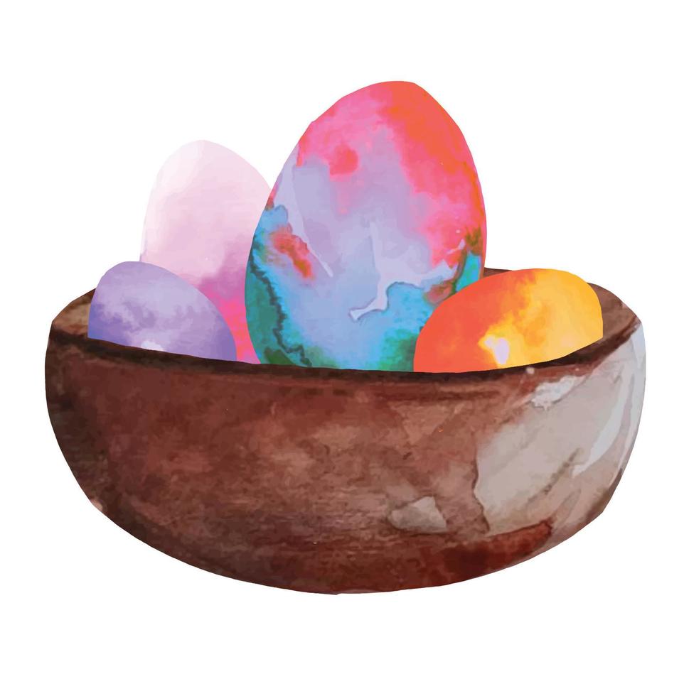 colorful easter eggs in a basket watercolor illustration vector