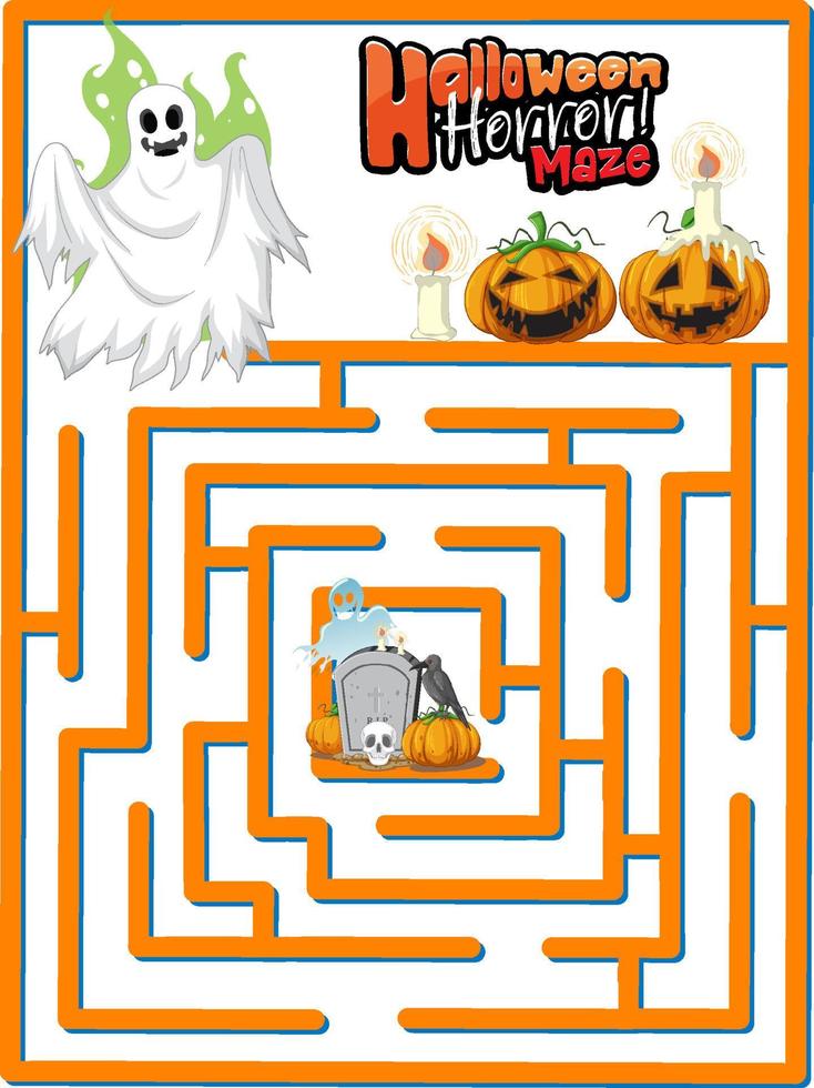 Maze game finds the ghost's way to gravestone vector