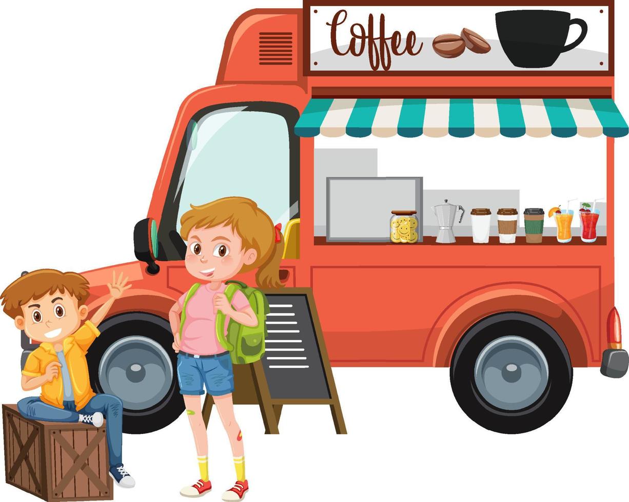 People at the coffee truck vector