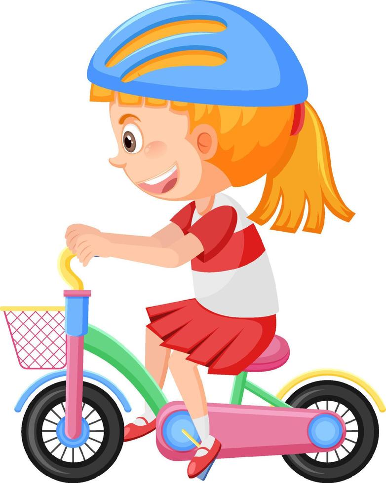 Girl wearing helmet cycling on white background vector