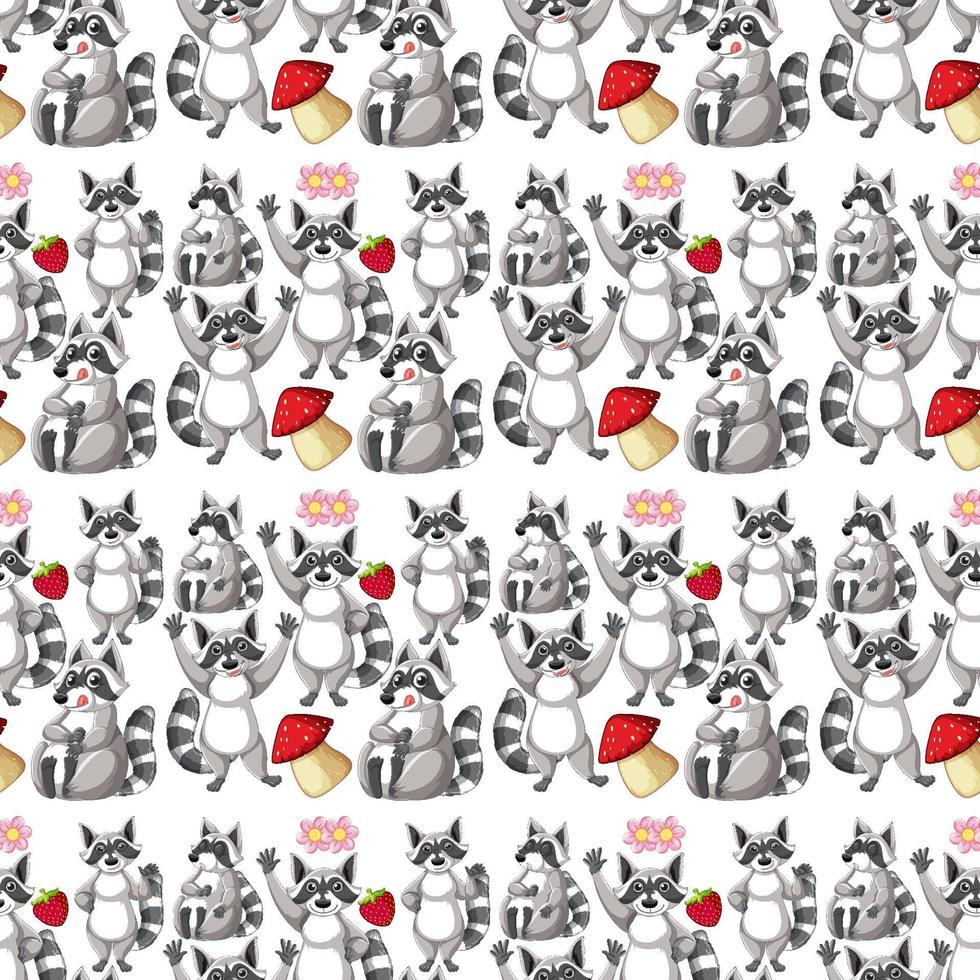 Seamless pattern with cute raccoons vector