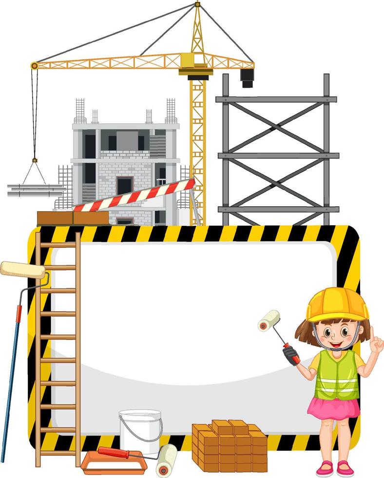 Empty banner with construction objects and elements vector