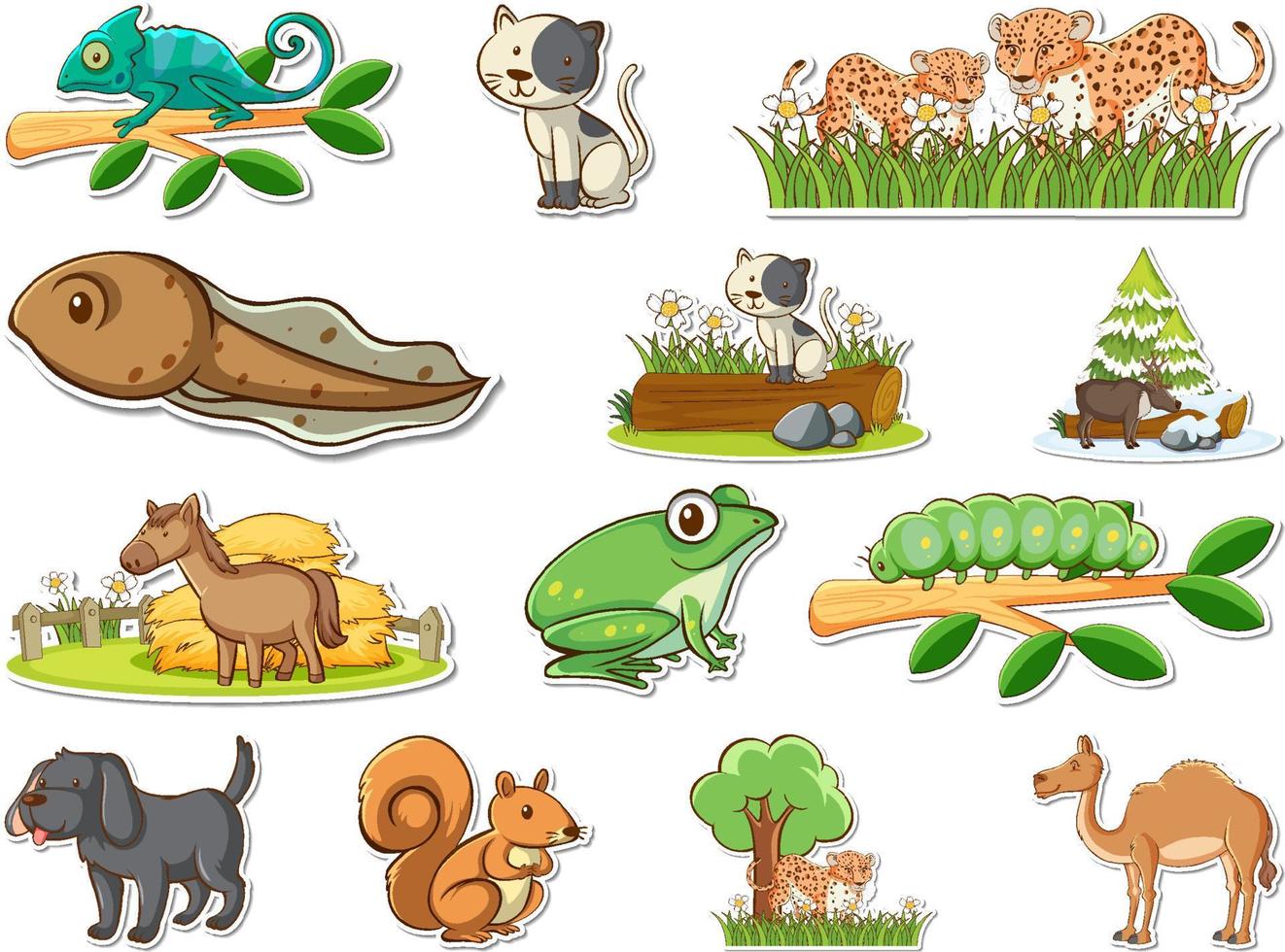 conjunto de pegatinas de dibujos animados de animales salvajes vector