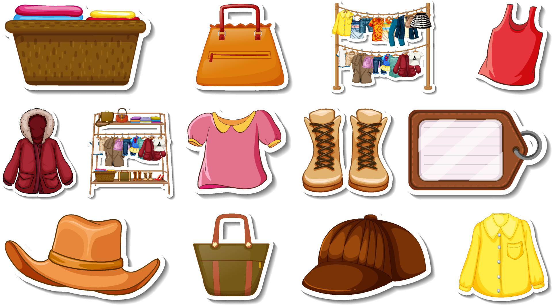 Sticker set of clothes and accessories 7208455 Vector Art at Vecteezy
