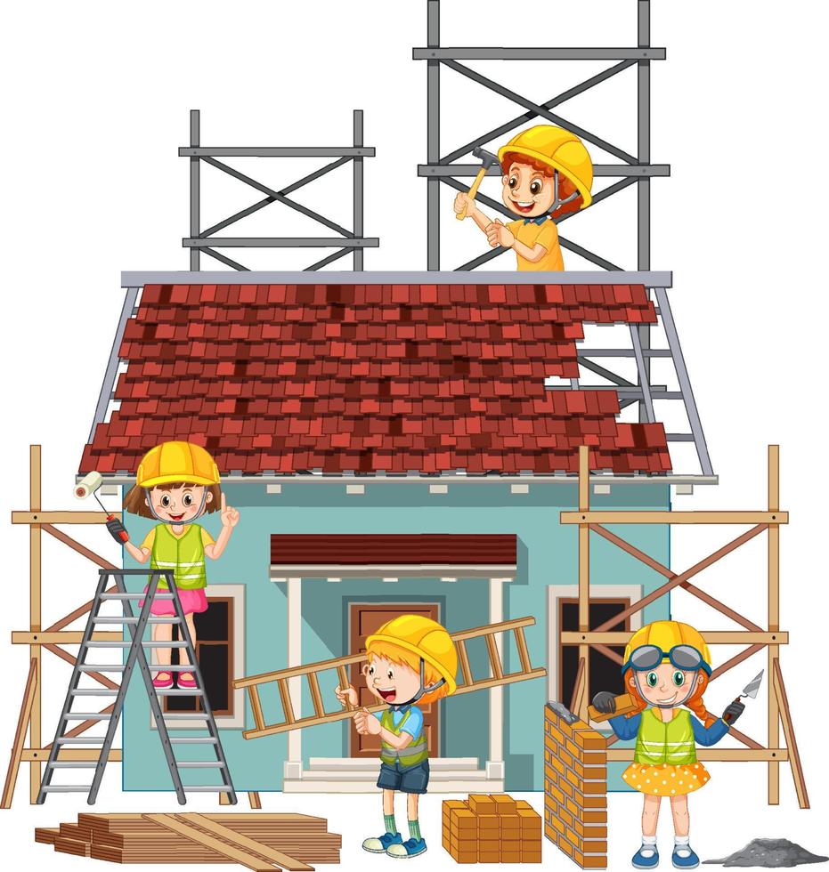 Isolated construction site with workers vector