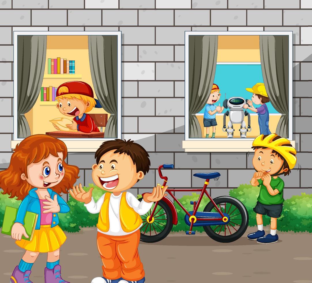 Outdoor scene with people in cartoon style vector