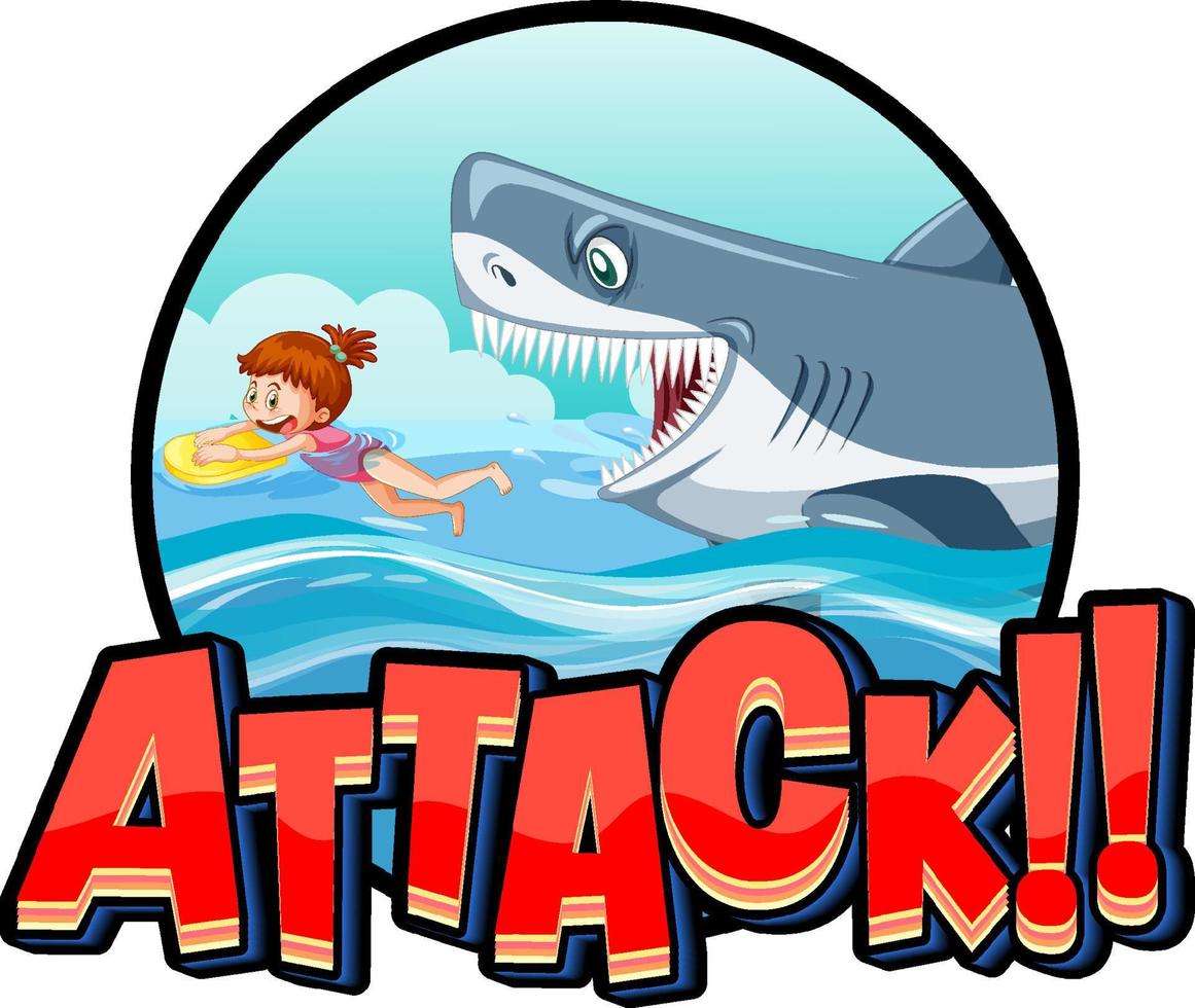 A Marine logo with big blue shark and Attack text vector