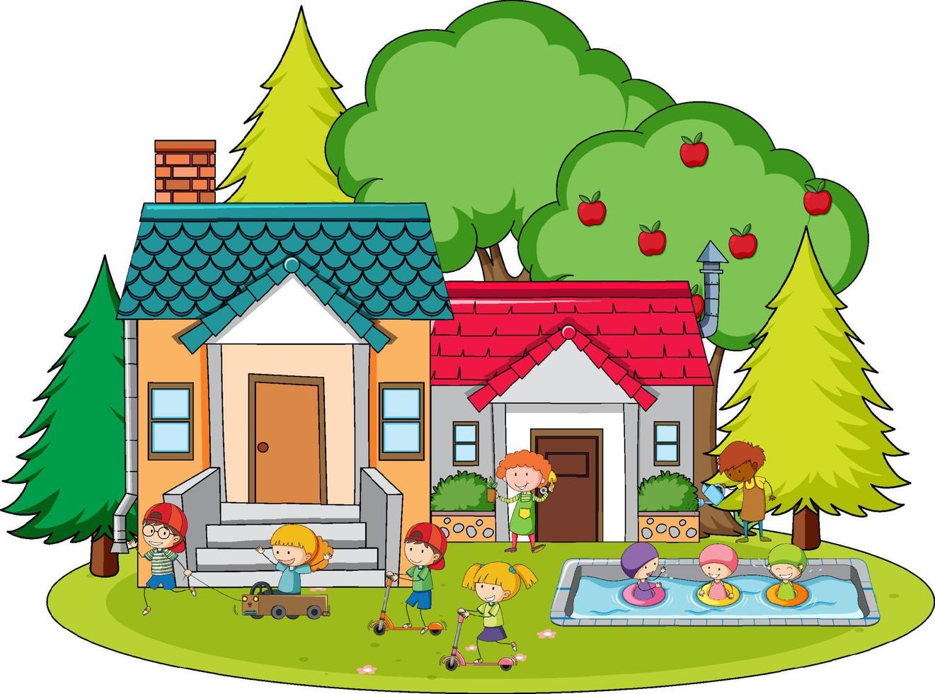 Many children playing at home vector