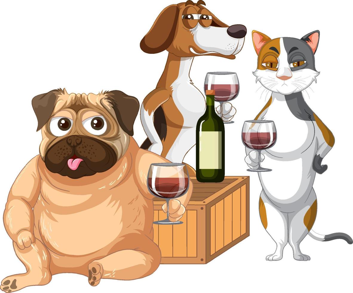 A group of cat and dog drinking wine 7208597 Vector Art at Vecteezy