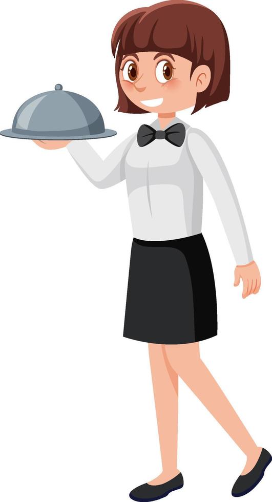 Waitress serving food on white background vector