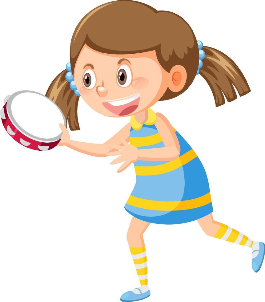 Girl with tambourine on white background vector