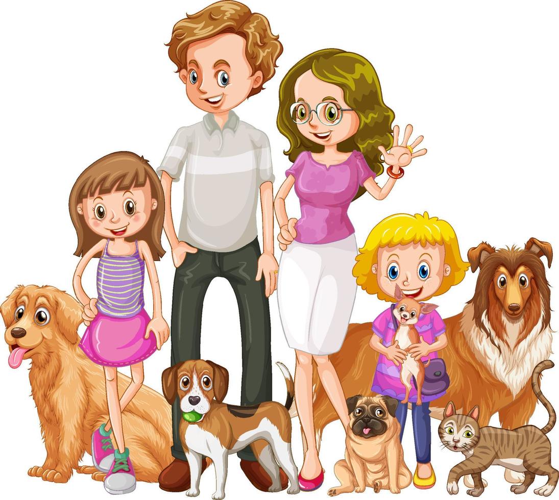 familia feliz con muchos perros vector