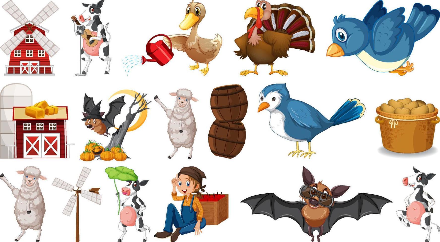 Farm animals and barn vector