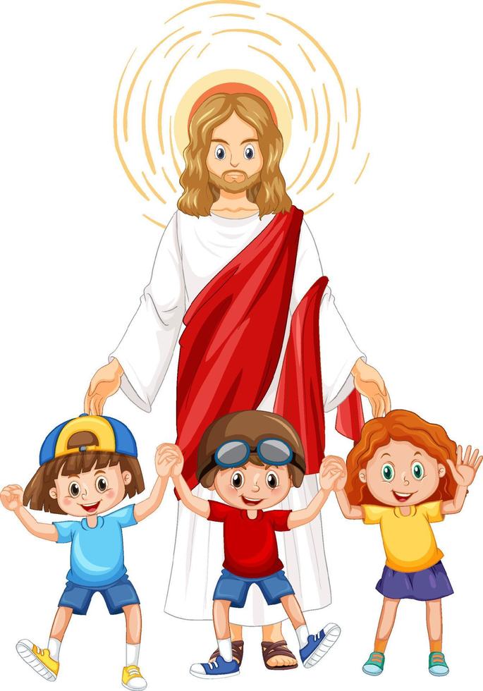 Jesus and children on white background vector