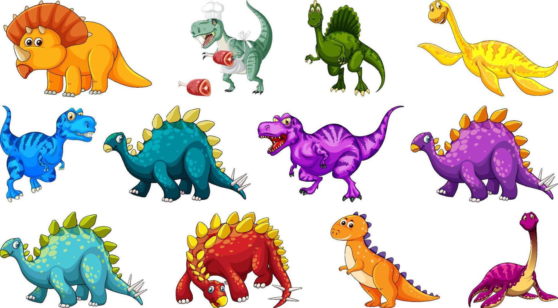 Many dinosaurs on white background vector