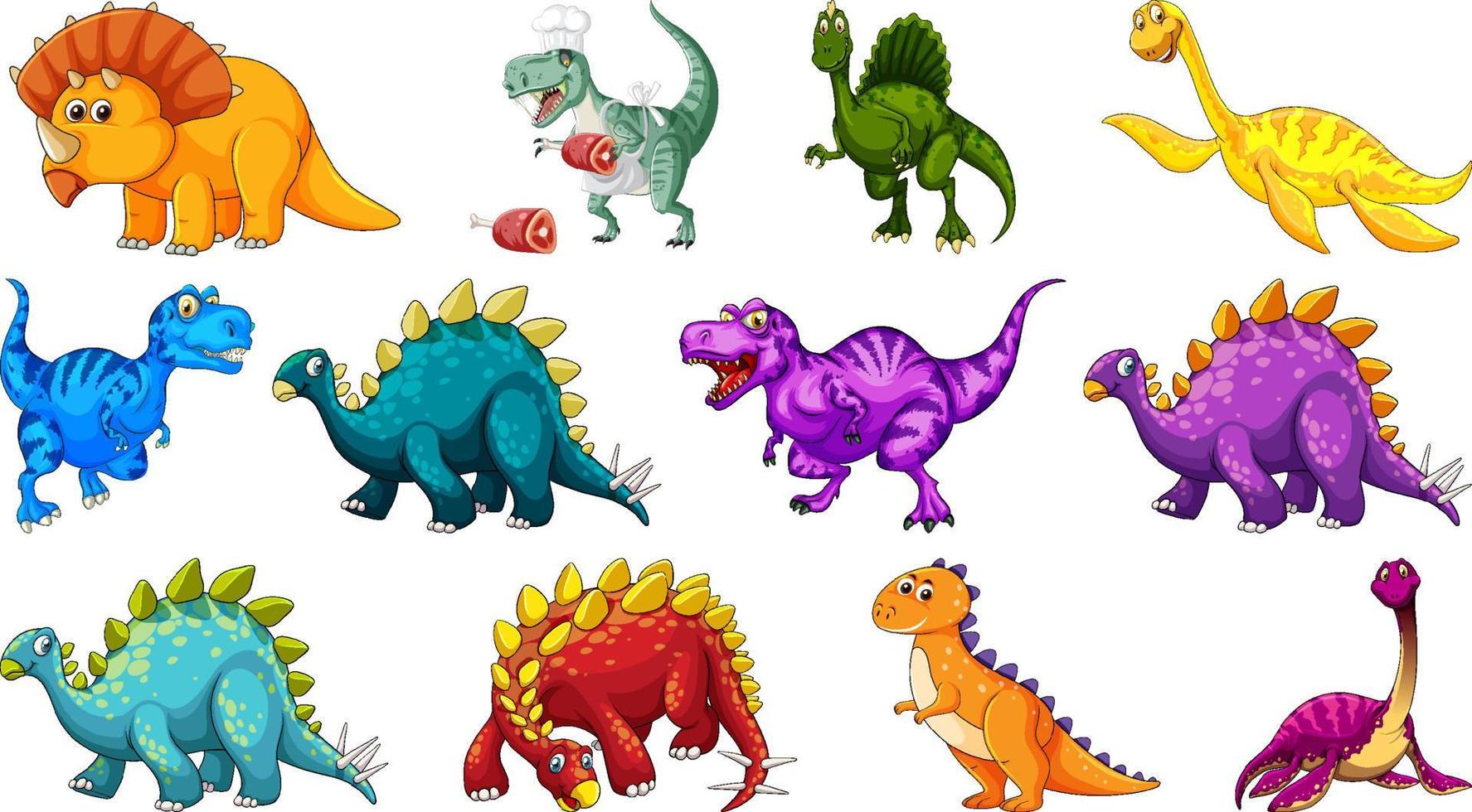 muchos dinosaurios sobre fondo blanco vector