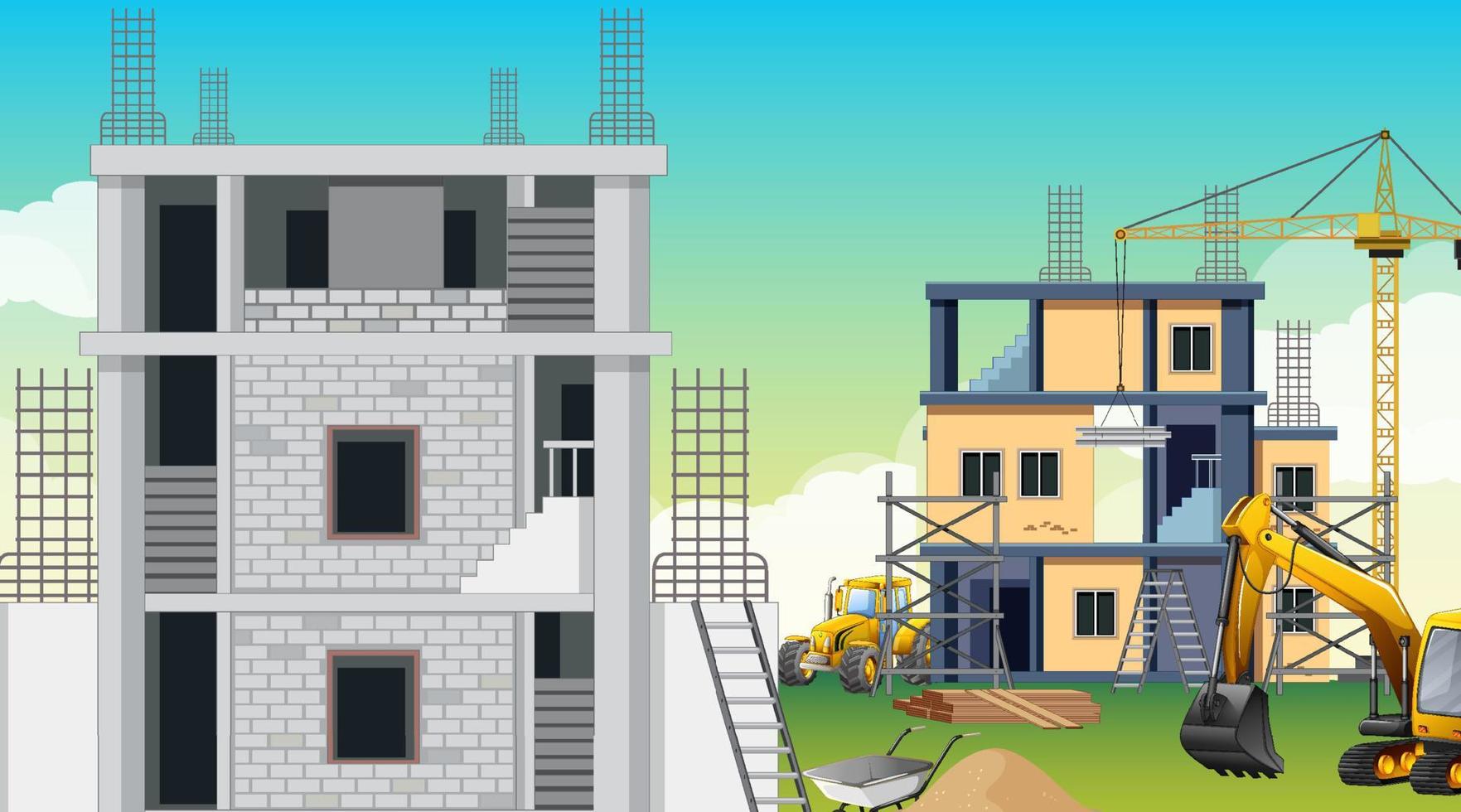 Building construction site scene vector