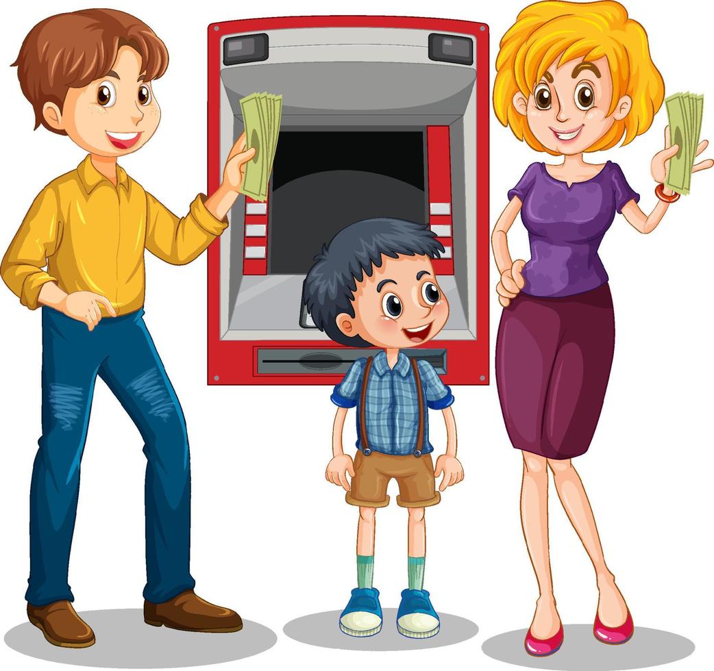 ATM machine with people cartoon character vector