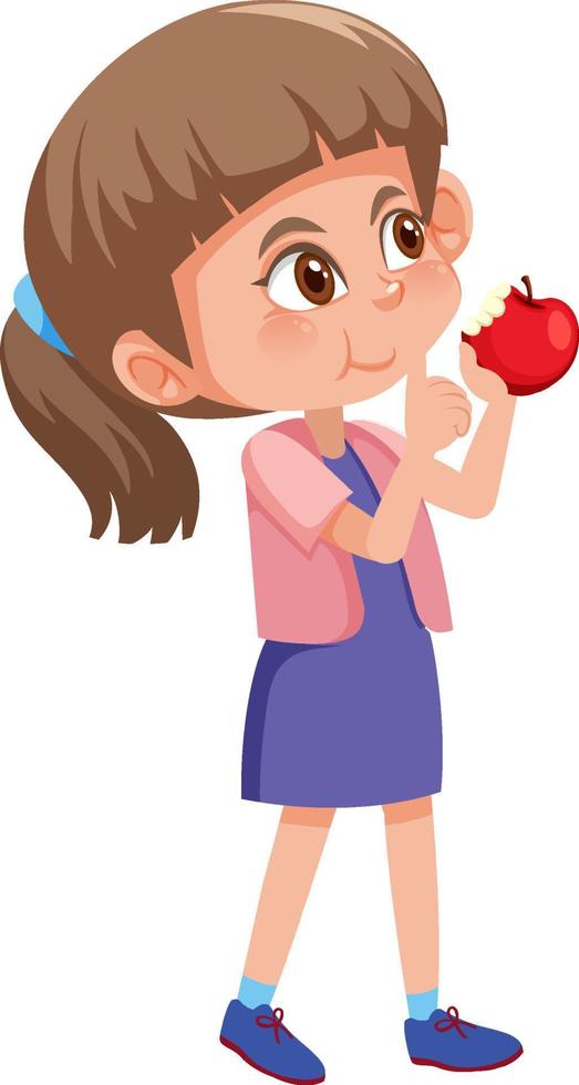 linda chica comiendo manzana vector